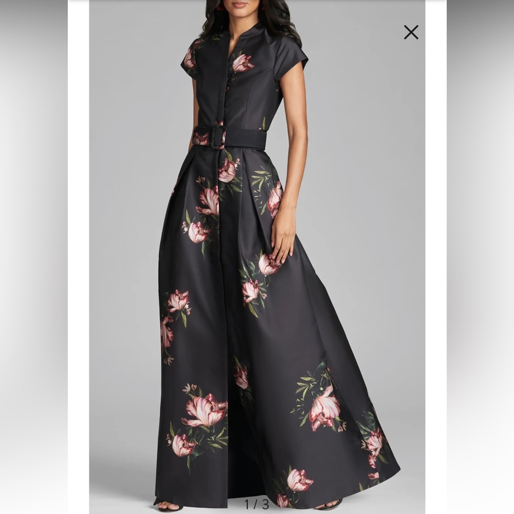 Sachin & Babi Marta Floral Print Belted Satin Gown Size 12